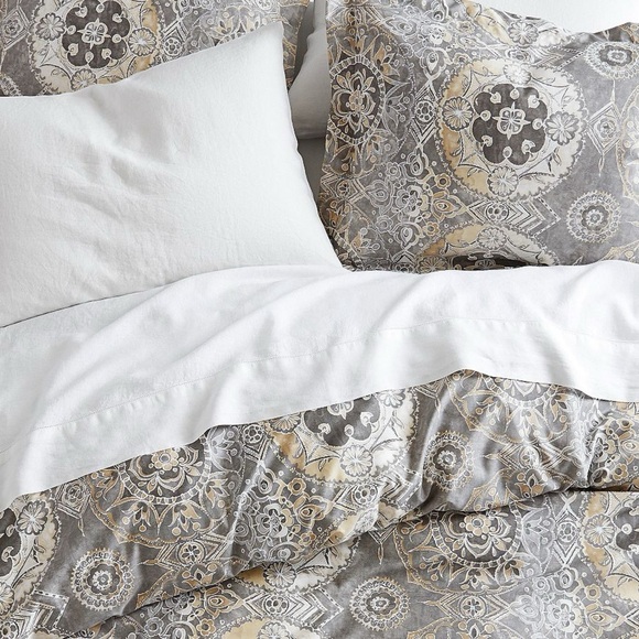 Pottery Barn Jacquelyn medallion organic sateen full queen  duvet cover - Picture 4 of 12